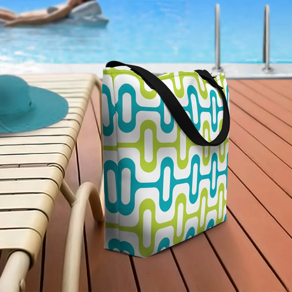 Mid Century Modern Aqua Green ZipperDee Beach Bag