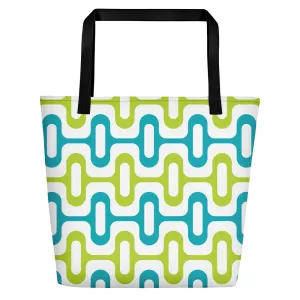 Mid Century Modern Aqua Green ZipperDee Beach Bag