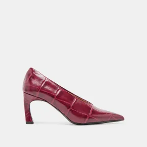 Comfortable Dress Shoes MIDGE HEELS BURGUNDY CROCO EMBOSSED LEATHER