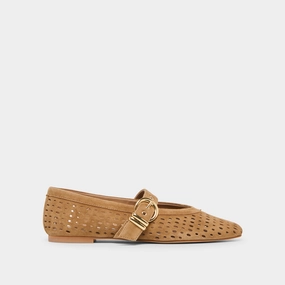 MIKEL BALLET FLATS LT BROWN PERFORATED SUEDE Model Step Simple Footwear