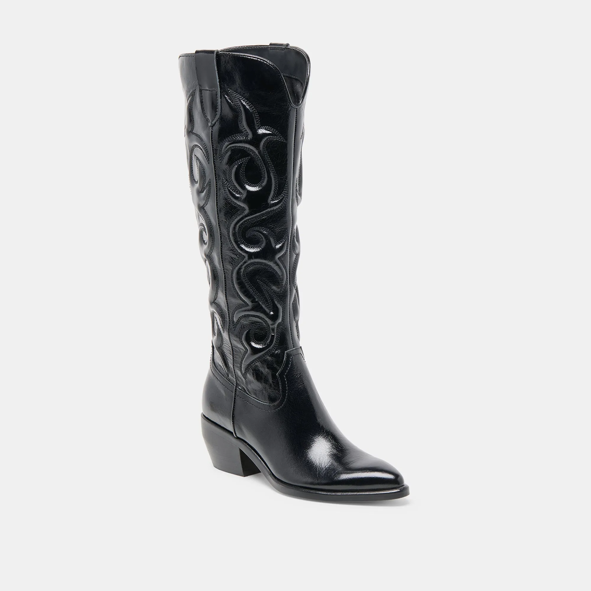 MIRLA WIDE CALF BOOTS BLACK LEATHER Low Profile Silhouette Comfort Cushioning