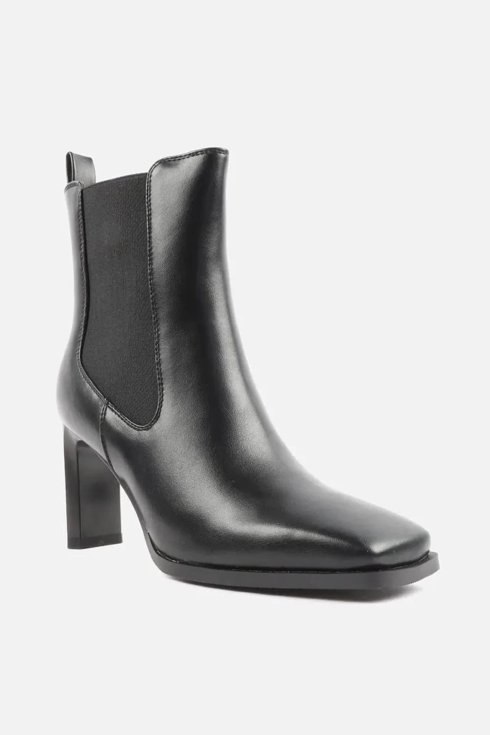 Misi Square Toe Stretch Panel Ankle Boots in Black