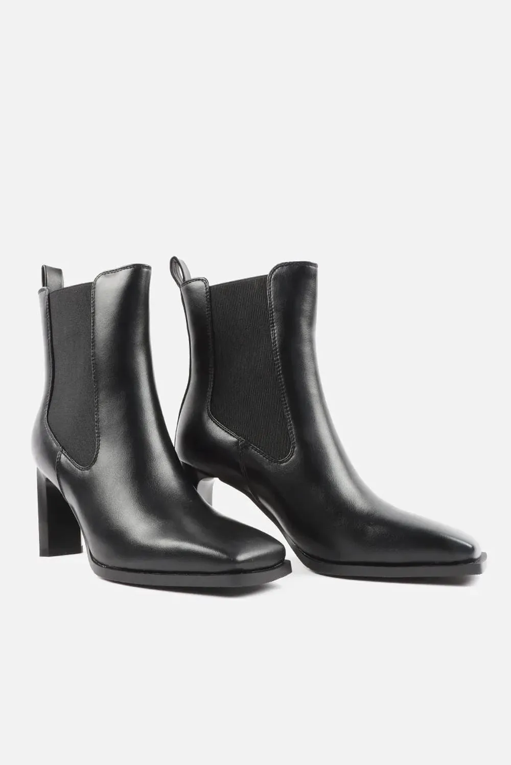 Misi Square Toe Stretch Panel Ankle Boots in Black