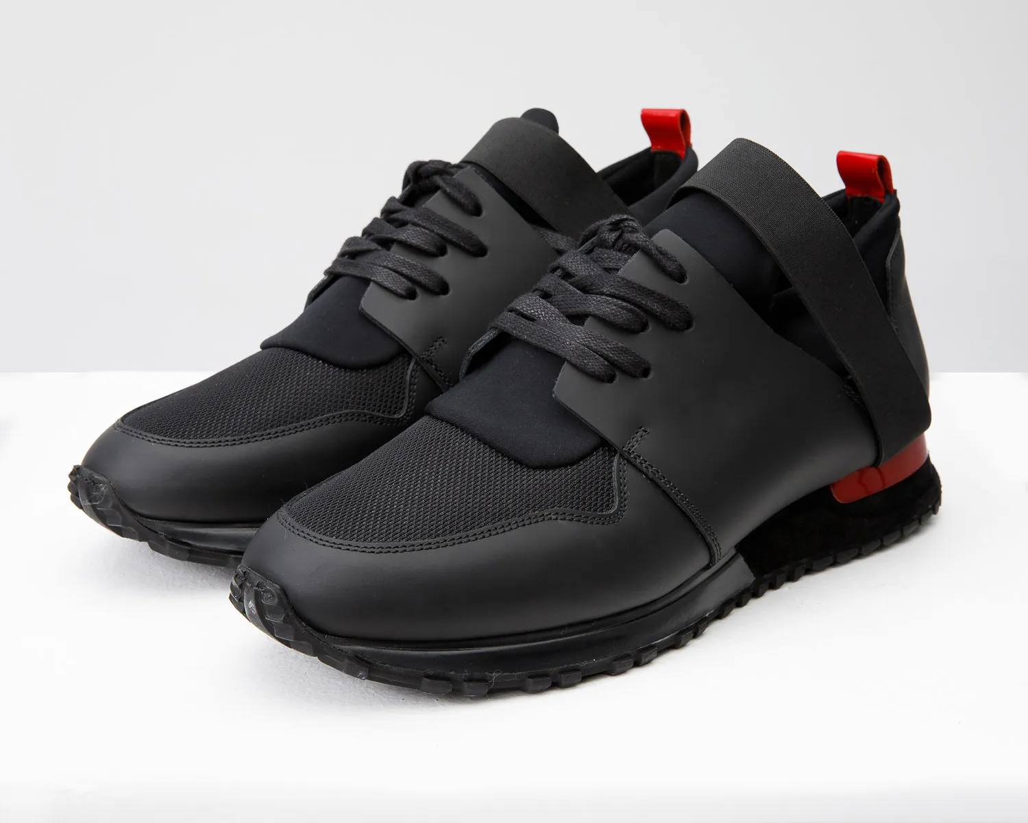 The Reno Black & Red Leather Men  Sneaker Final Sale! Tennis Sneakers Quick Adjustment