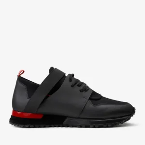 The Reno Black & Red Leather Men  Sneaker Final Sale! Air Cushioned Heel Slip Resistant Pattern