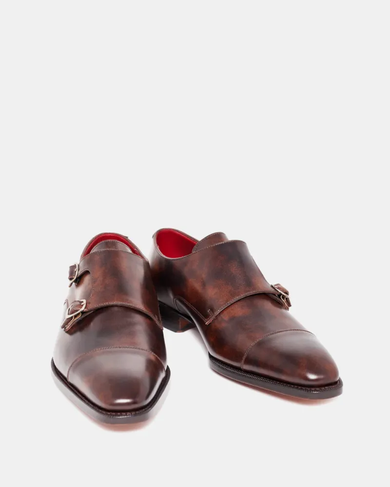 Museum Brown Leather Double Monk Strap Dress Shoe Look Bold