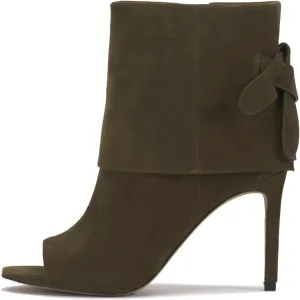 MOOMMO Women Sexy High Heels Booties Open Peep Toe Bow-Knot Suede Stiletto Ankle Boots Pointed Toe 4" Heels Zipper Trouser Leg Covered Dress Fall Booties Fashion Wedding Office Retro 4-11 M US