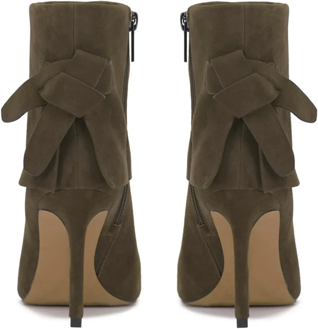 MOOMMO Women Sexy High Heels Booties Open Peep Toe Bow-Knot Suede Stiletto Ankle Boots Pointed Toe 4" Heels Zipper Trouser Leg Covered Dress Fall Booties Fashion Wedding Office Retro 4-11 M US