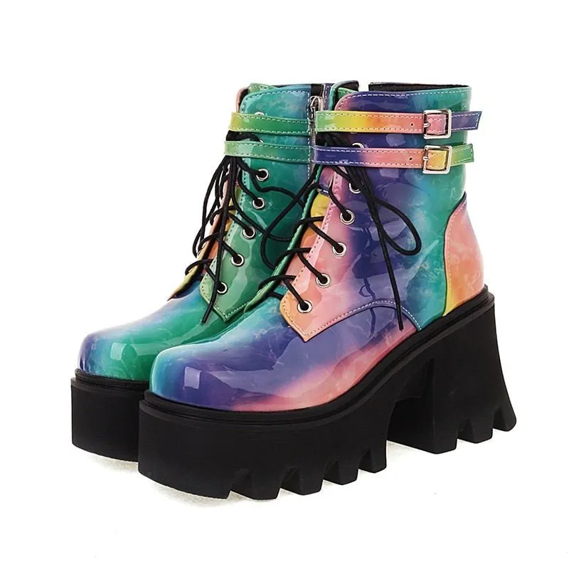 Multi Color Ankle Chunky Raver Boots