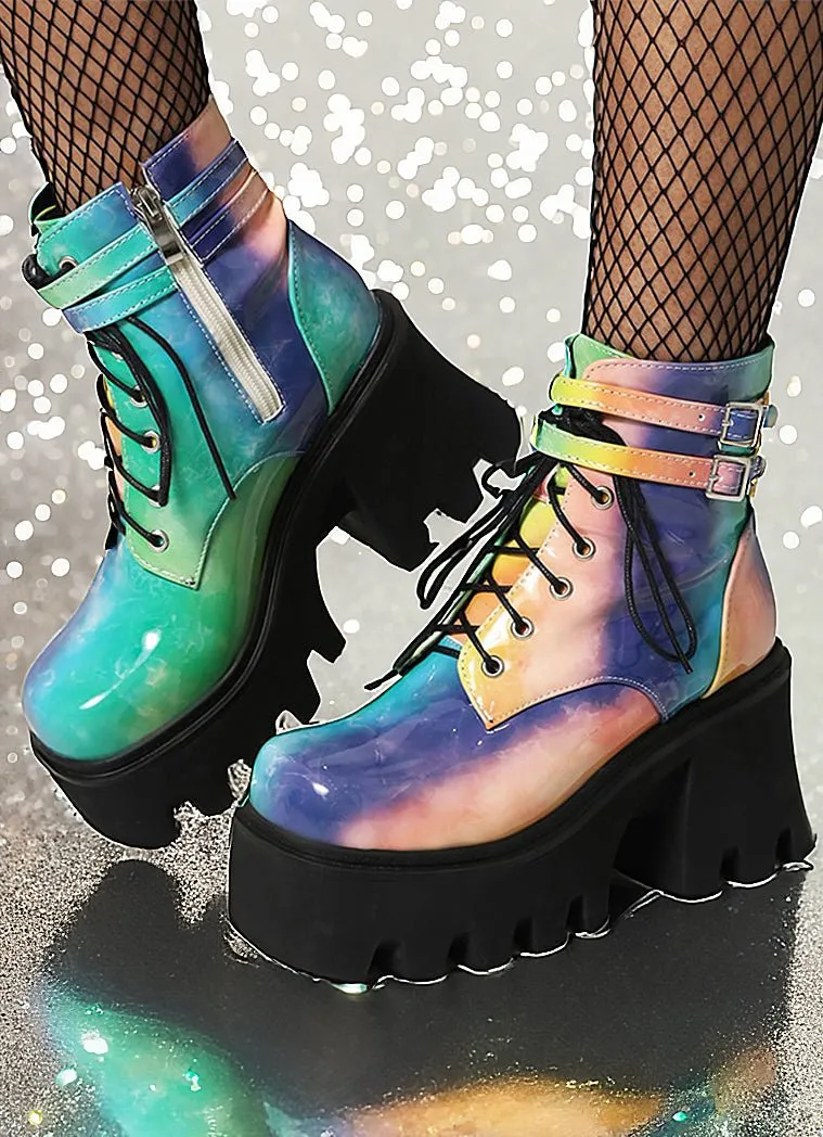 Multi Color Ankle Chunky Raver Boots