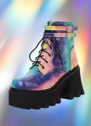 Multi Color Ankle Chunky Raver Boots