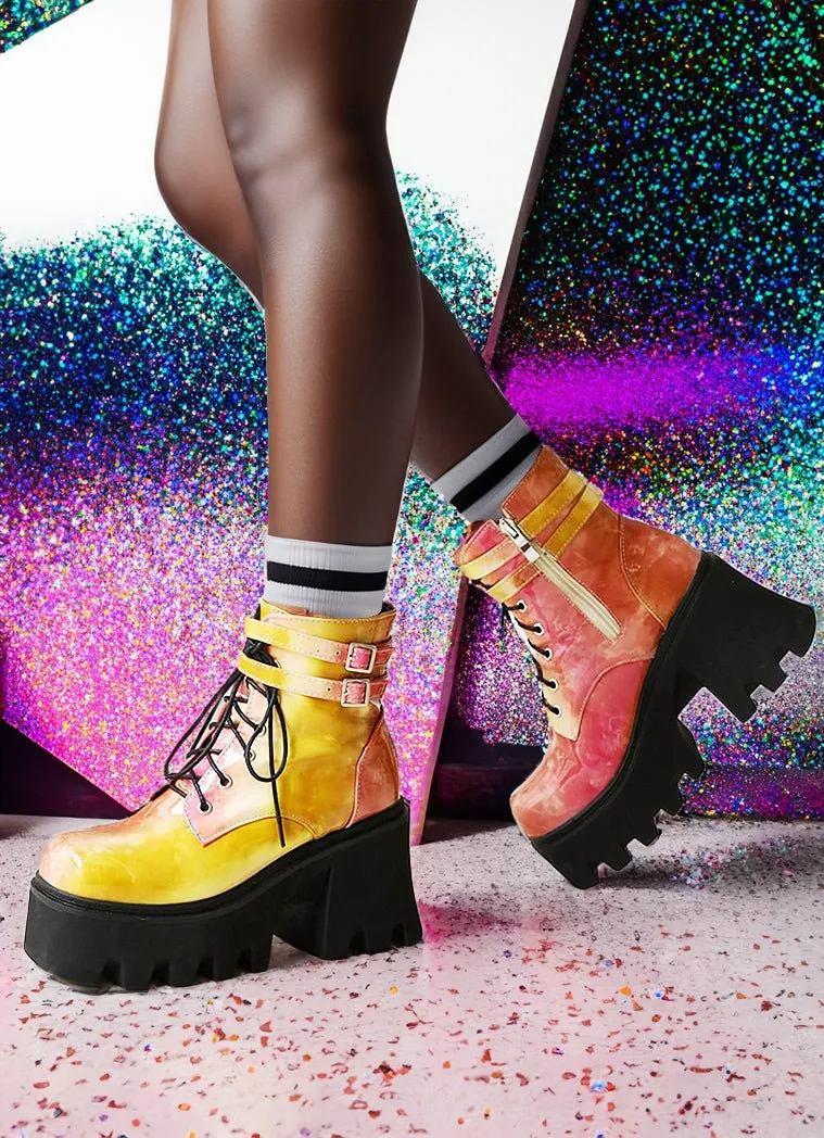 Multi Color Ankle Chunky Raver Boots