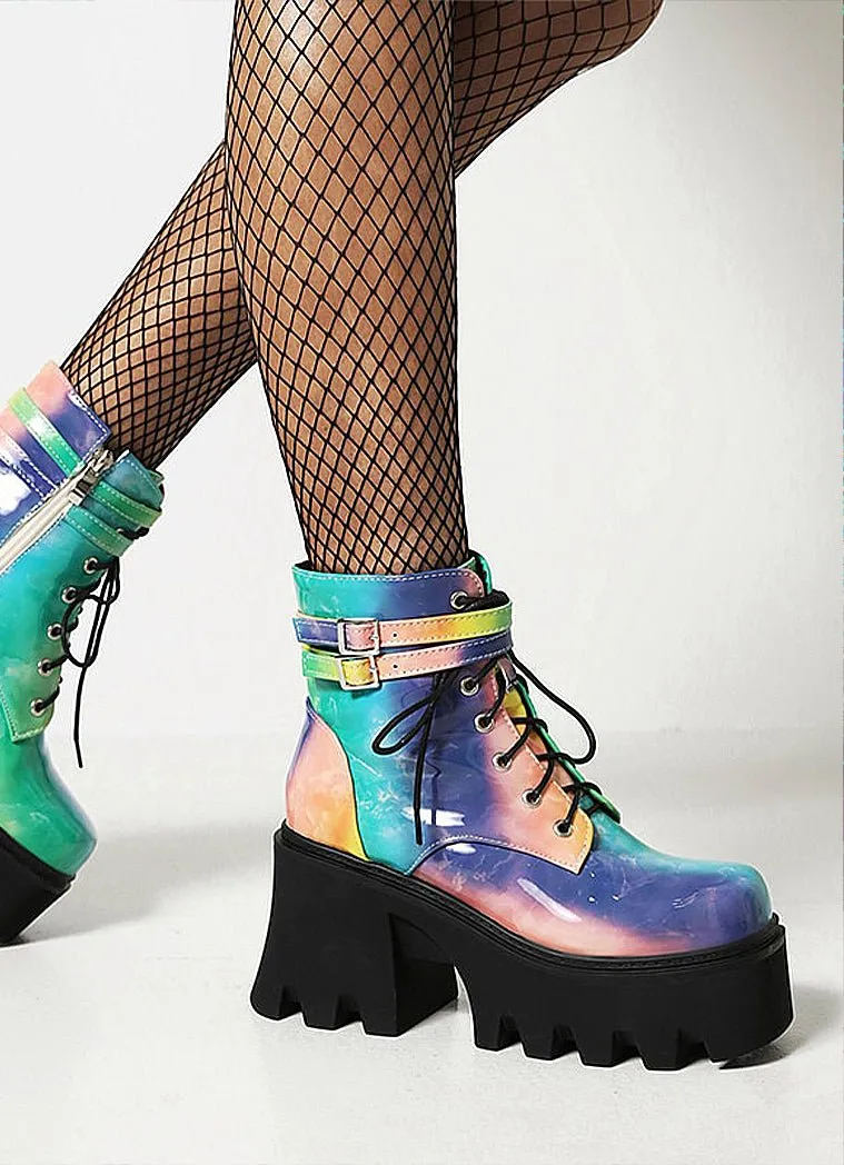 Multi Color Ankle Chunky Raver Boots