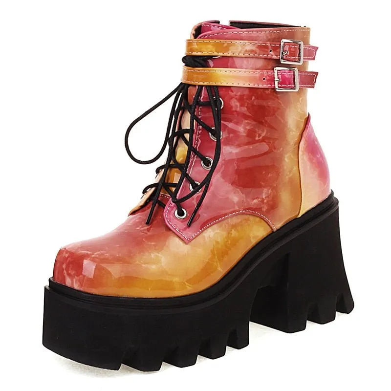 Multi Color Ankle Chunky Raver Boots