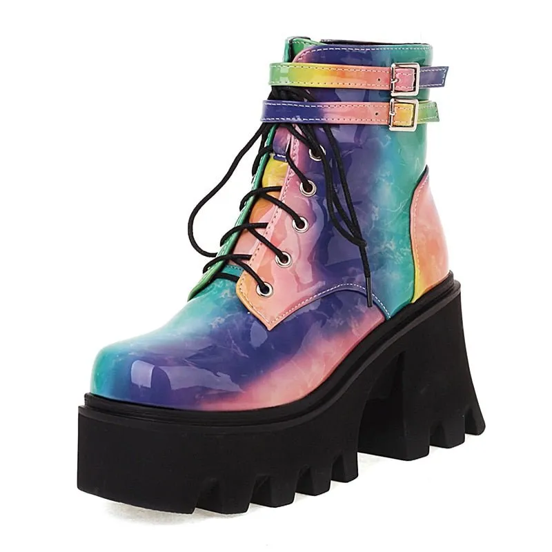 Multi Color Ankle Chunky Raver Boots