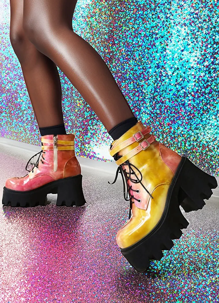 Multi Color Ankle Chunky Raver Boots