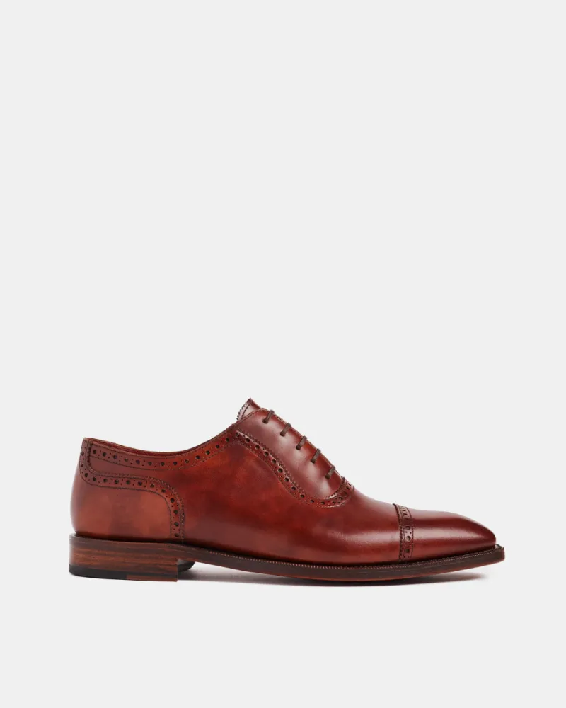 Calm Look High-End Leather Museum Cognac Brogue Oxford Dress Shoe