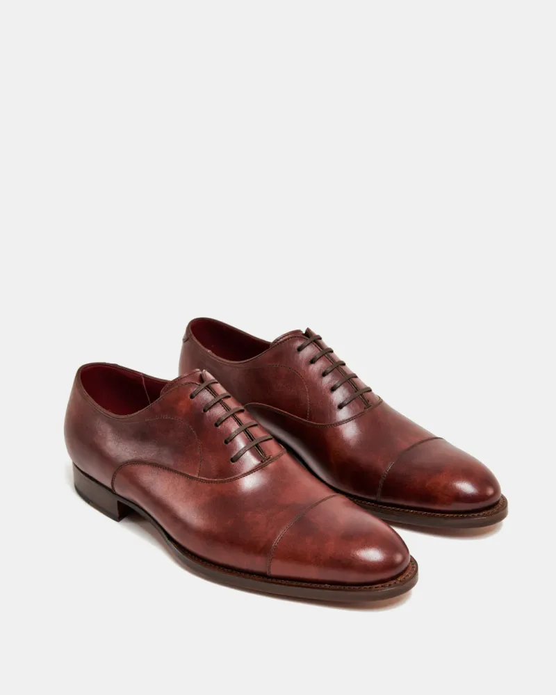 High-End Leather Mesh Breath Museum Cognac Cap Toe Oxford with Rubber Half Soles