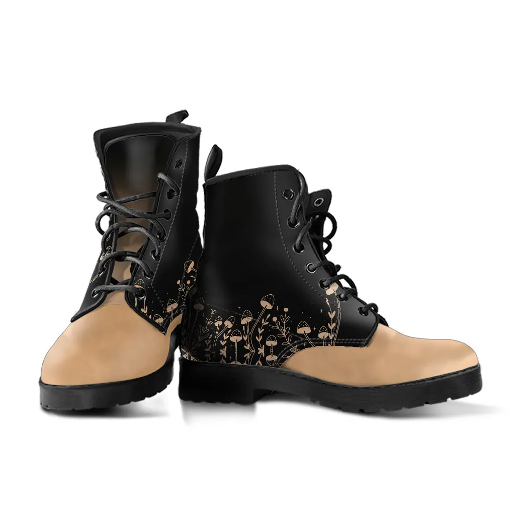 Mushroom Garden Black Women's Vegan Leather Combat Boots
