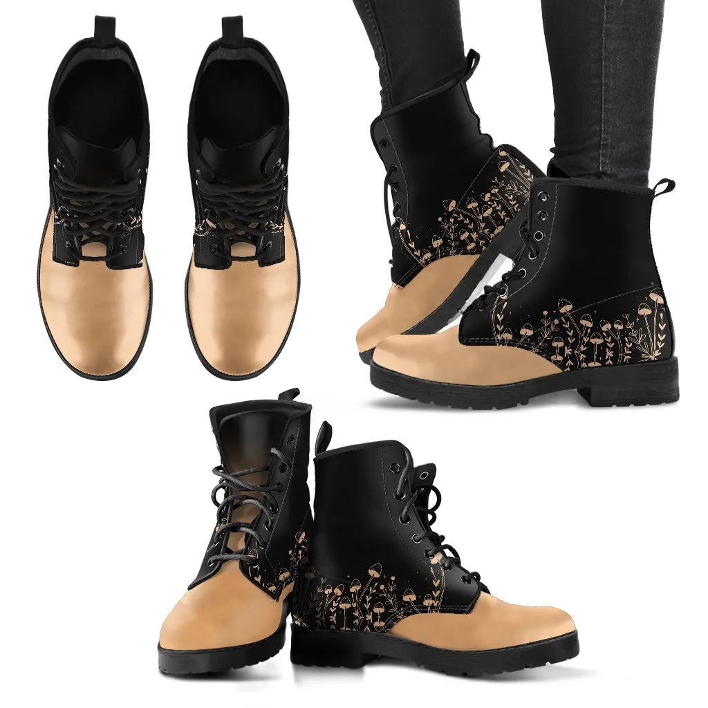 Mushroom Garden Black Women's Vegan Leather Combat Boots