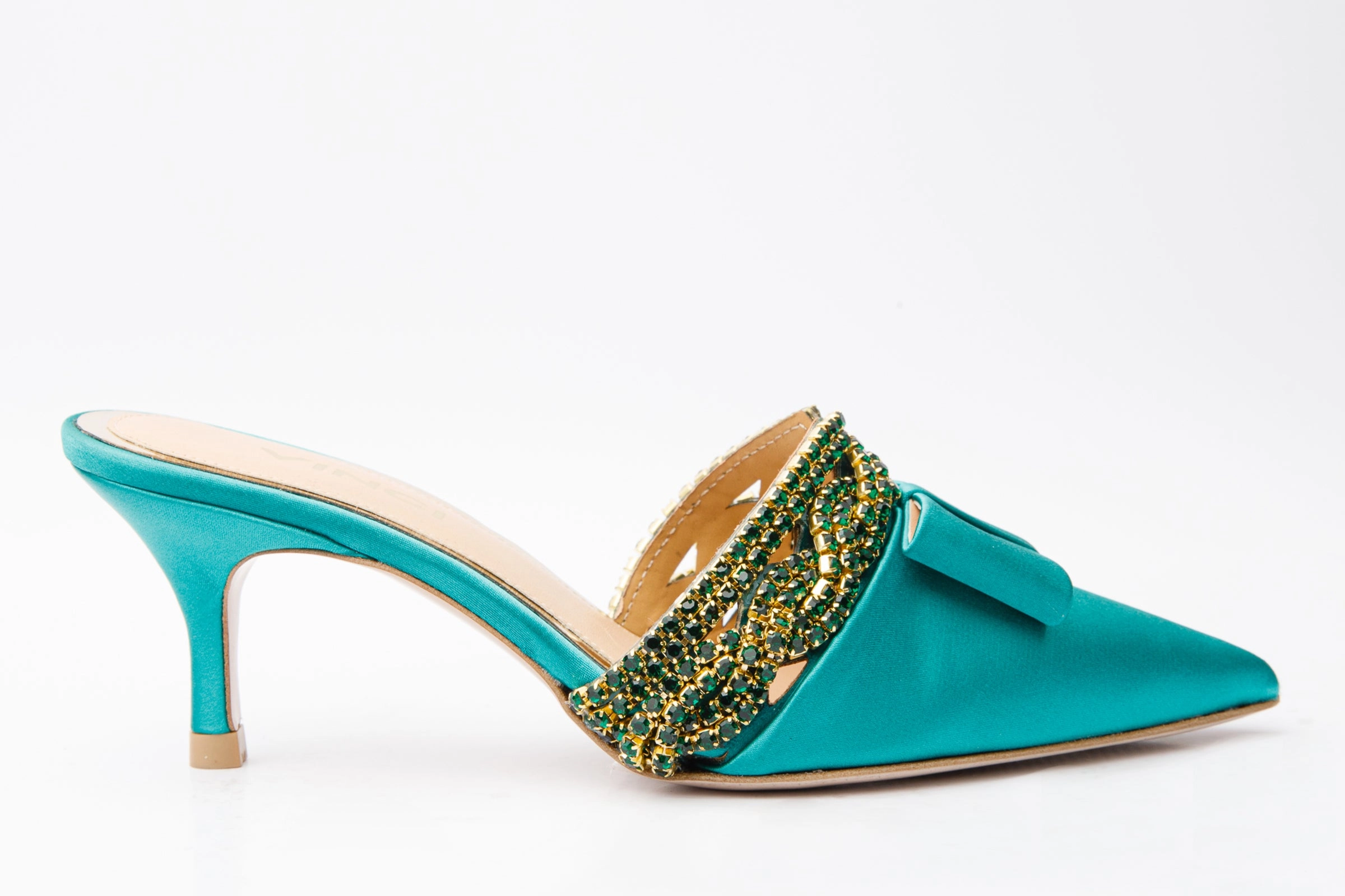 The Volga Green Leather Kitten Heel Pointy Toe Women Sandal Final Sale! Timeless Support