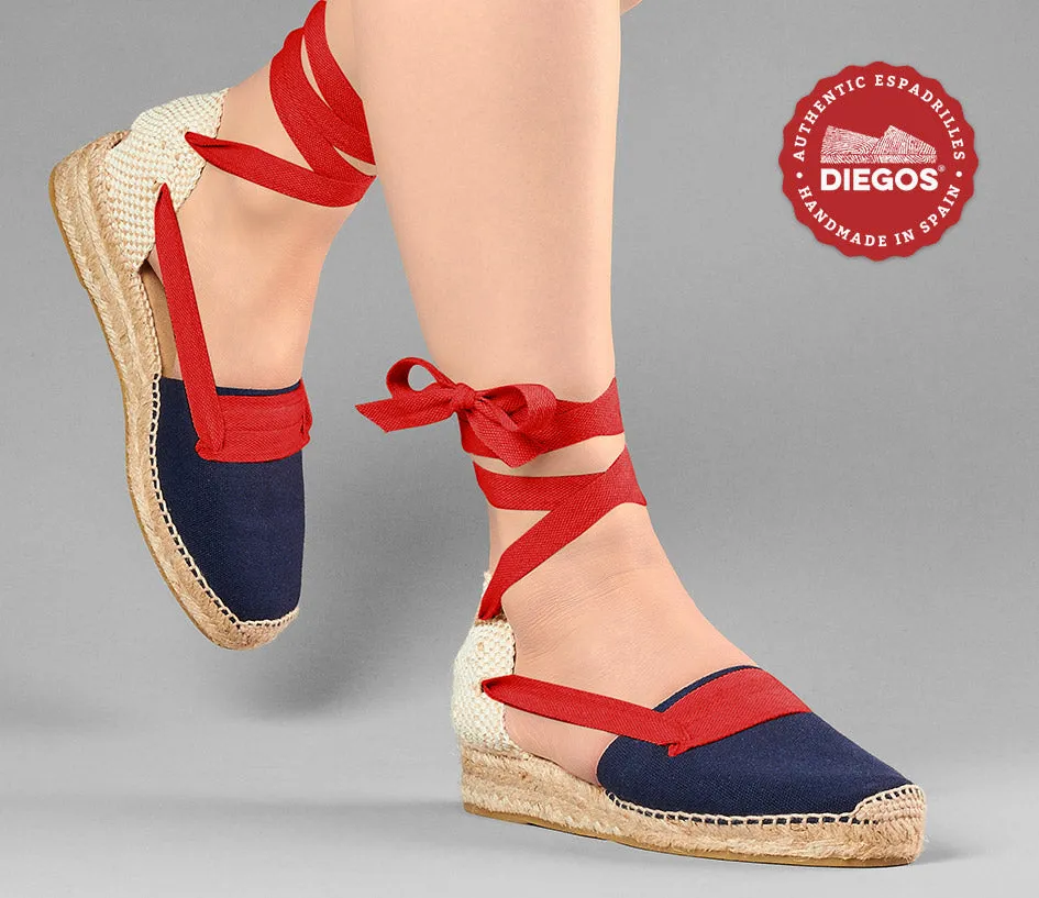 Navy Lola low wedge Basque espadrilles
