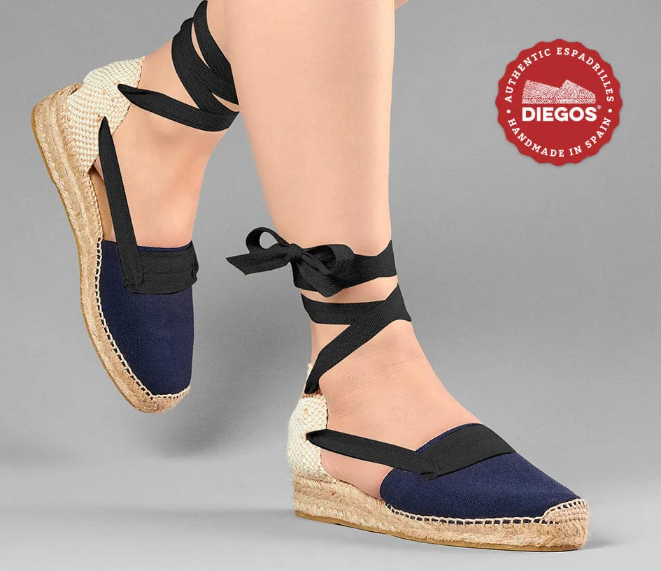 Navy Lola low wedge Basque espadrilles