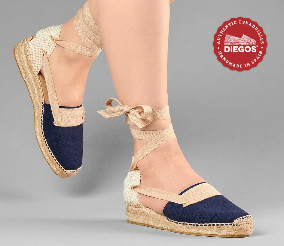Navy Lola low wedge Basque espadrilles