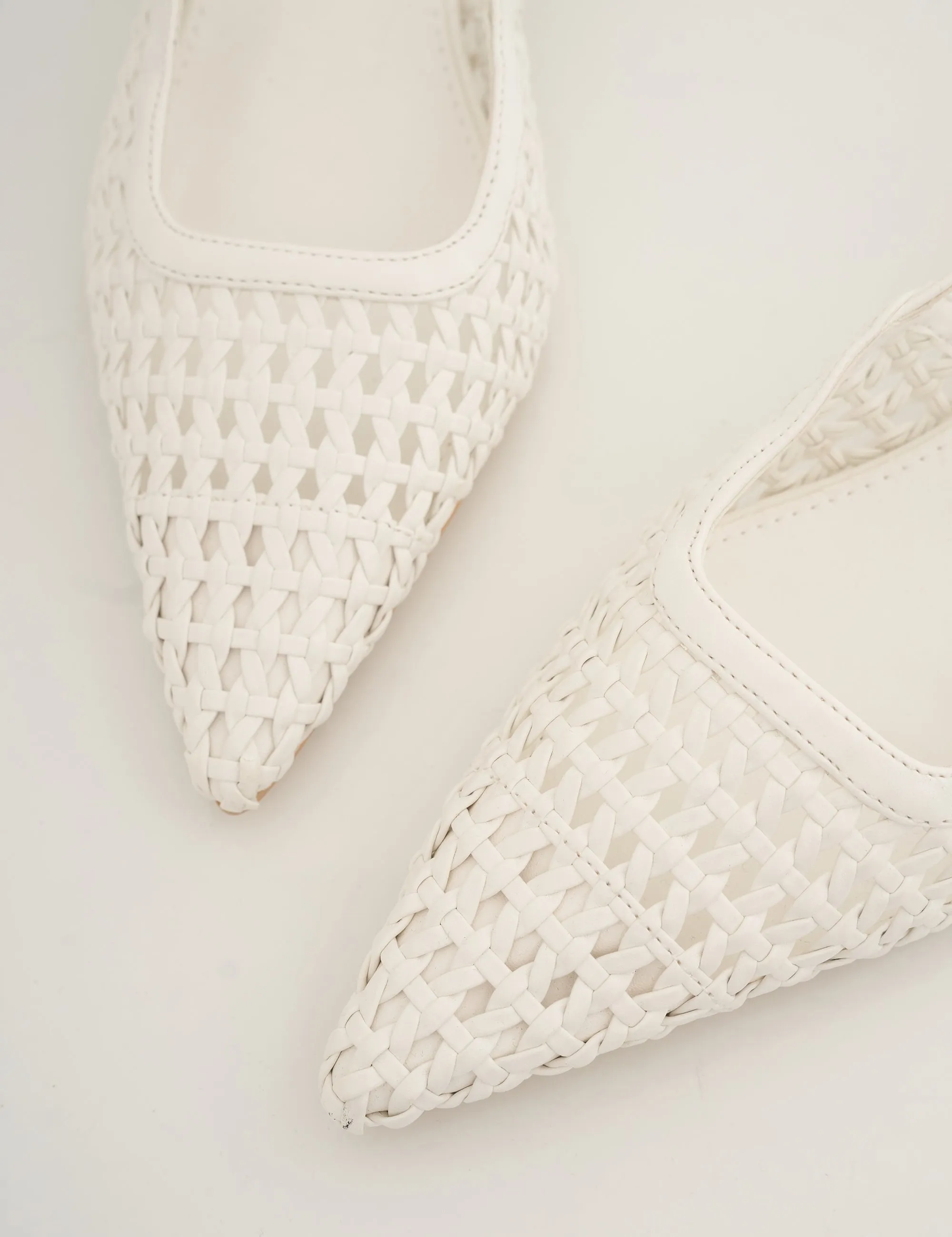 Neita White Pu Woven Slingback Court Mid Heels