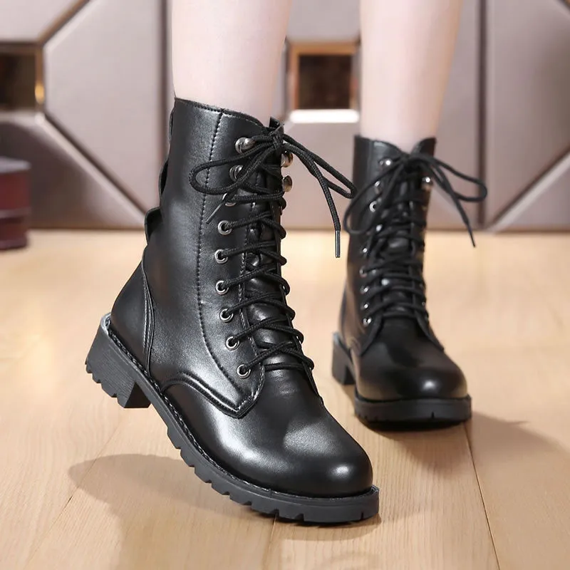 New Buckle Winter Motorcycle Boots Women British Style Ankle Boots Gothic Punk Low Heel ankle Boot Women Shoe Plus Size