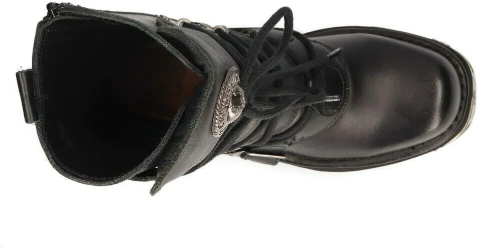 New Rock Unisex M.373-S4 Metallic Black 100% Leather Goth Biker Emo Fashion Reactor Boots