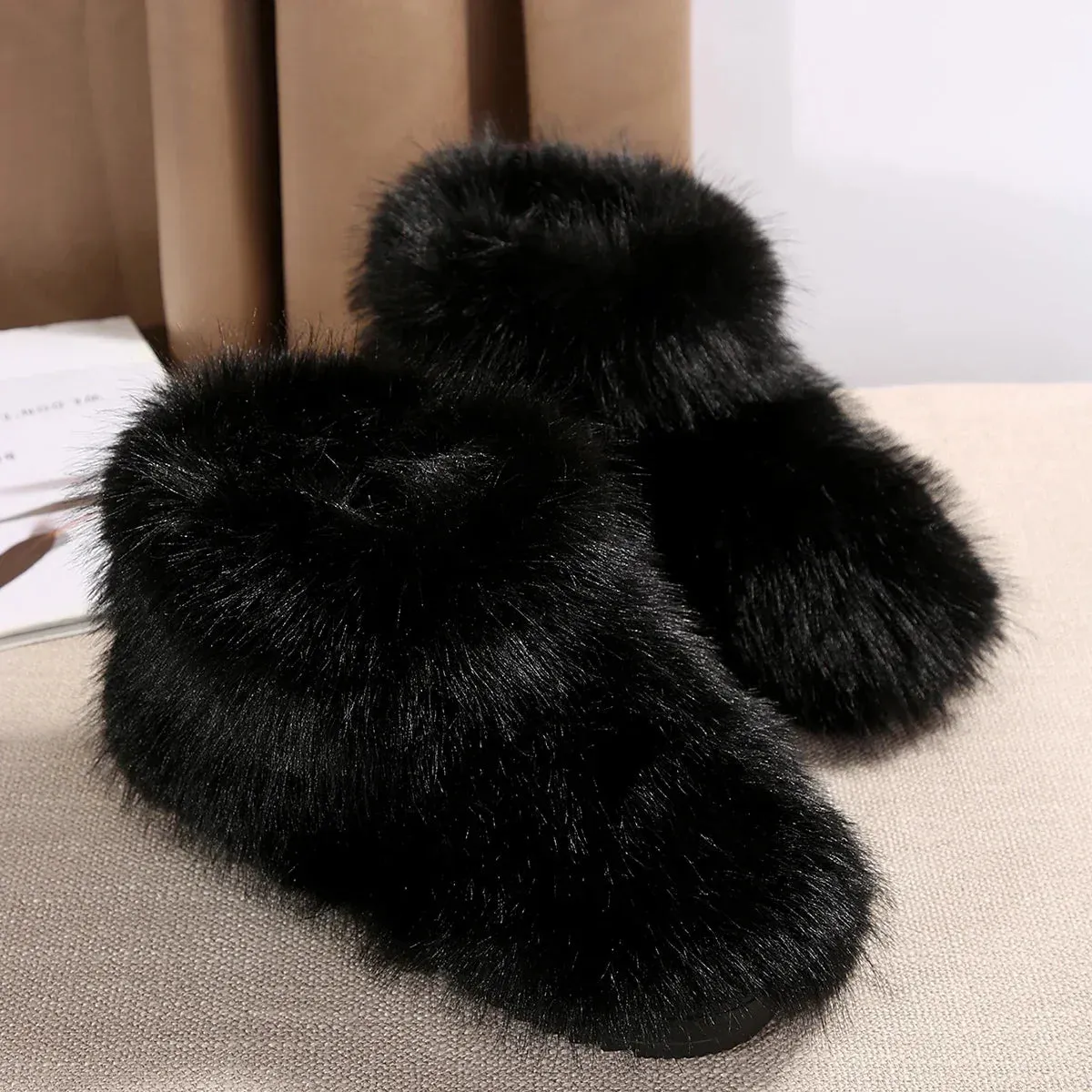 New Woman Boots High Boots Over-the-knee Fur Snow Boots Women's Fashion Warm Wool-like Plus Velvet Padded Winter Platform Shoes