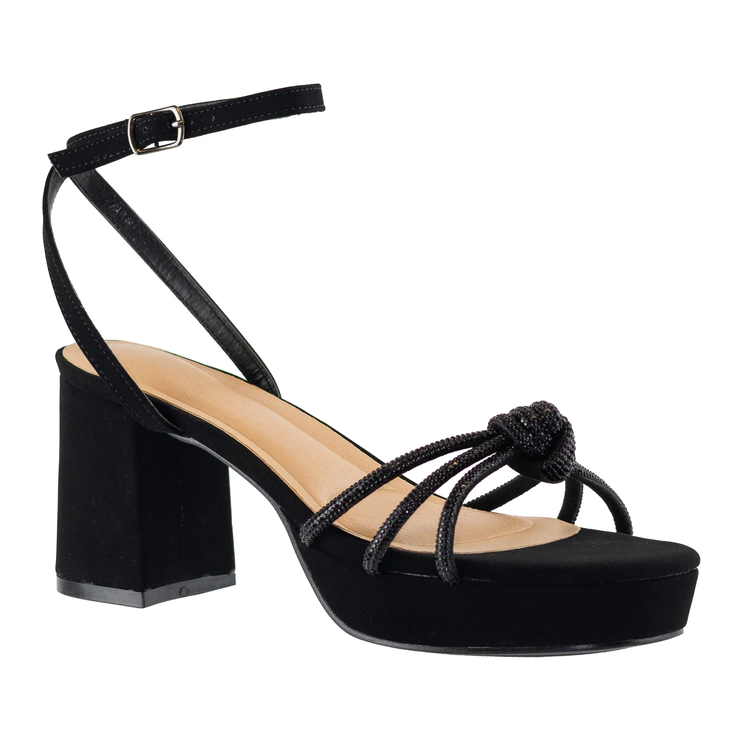 Newday - Embellished Ankle Strap Platform Heels, Open Toe & Chunky Heel, Trendy Summer Footwear, Stylish & Comfortable for Casual or Dressy Outfits