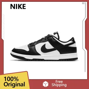 Nike Dunk Retro Black & White Skate Shoes - Genuine Leather, Non-Slip, Comfortable Classic Sneakers for Men & Women
