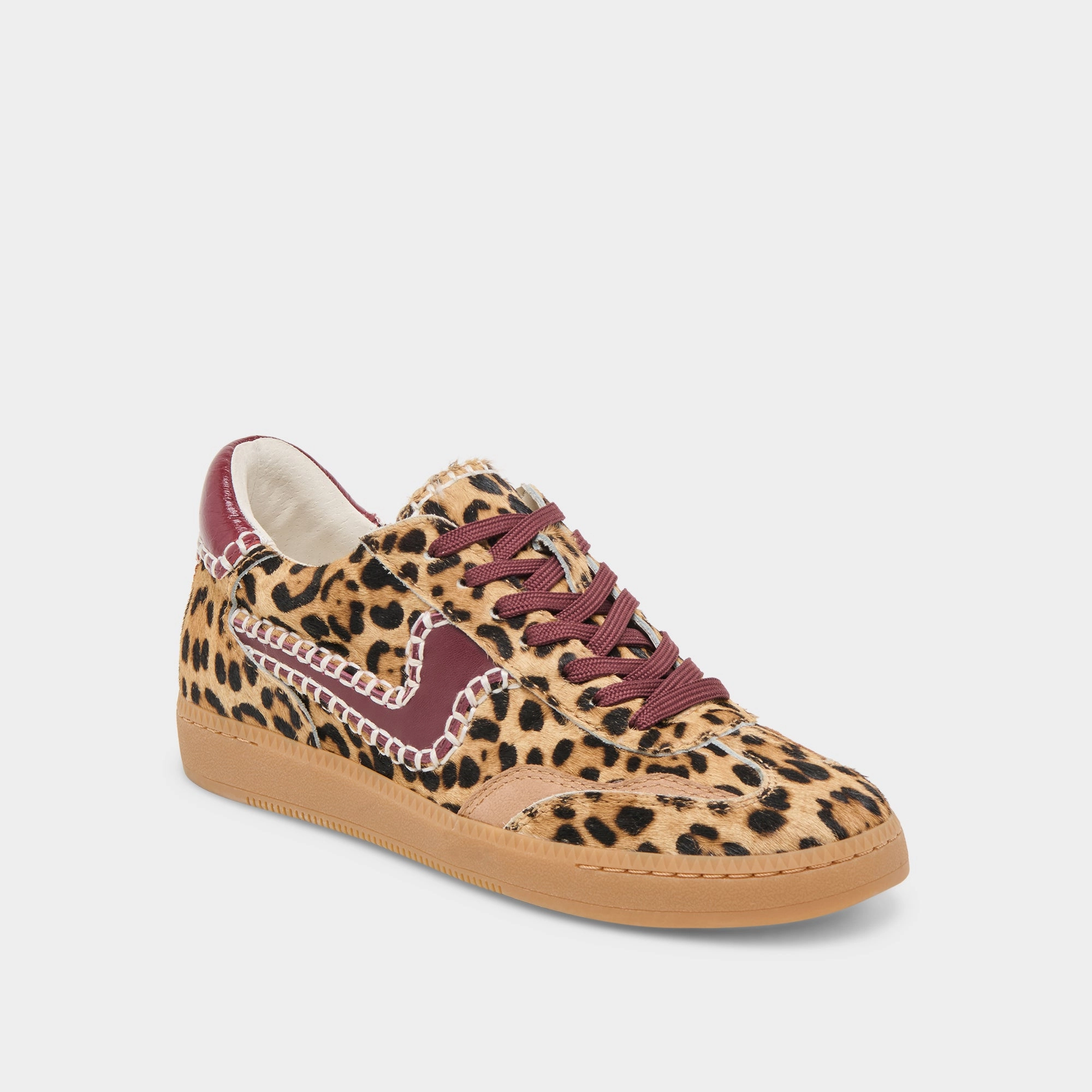 Lace System Function driven NOTICE STITCH SNEAKERS BURGUNDY LEOPARD CALF HAIR
