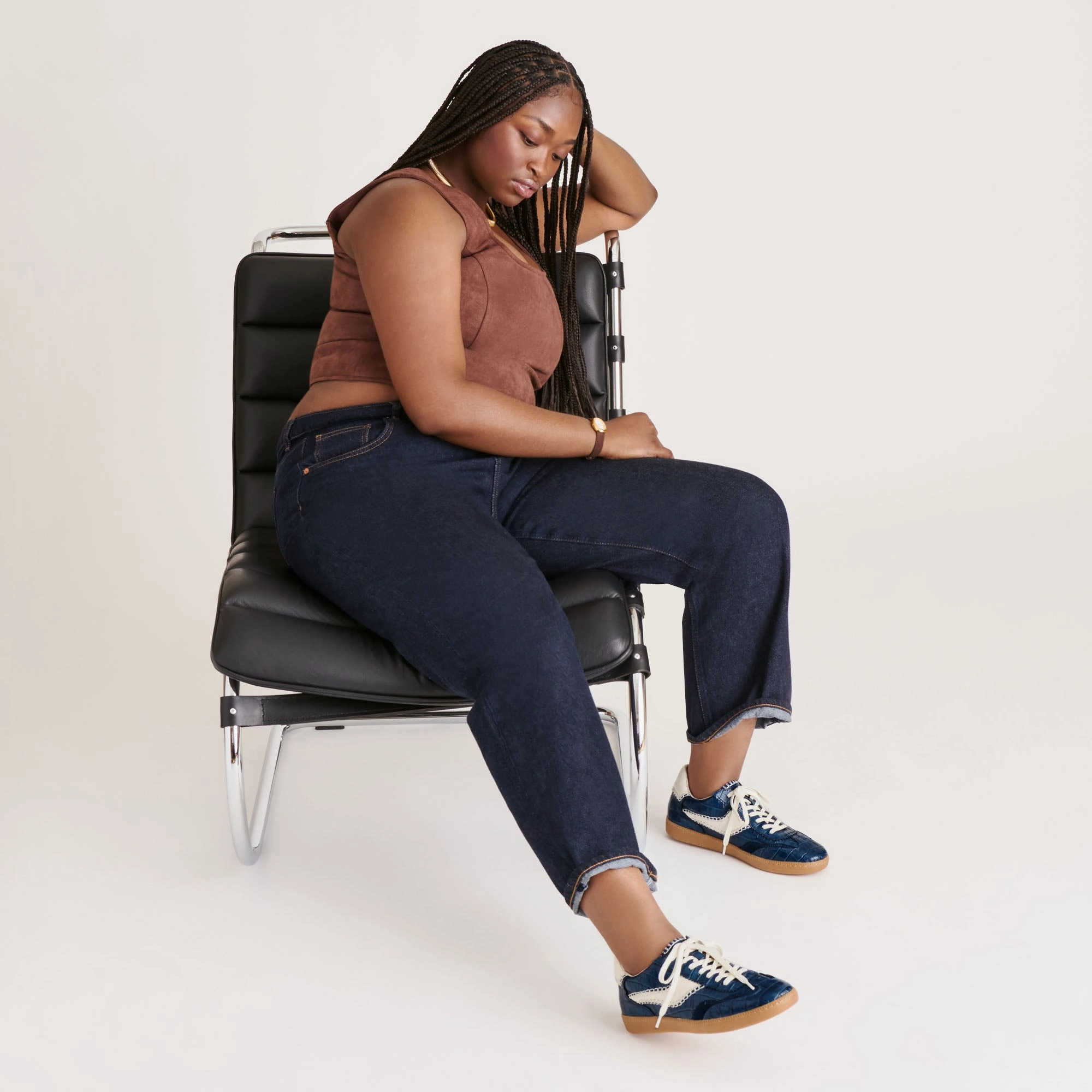 Machine Washable Fabric NOTICE STITCH SNEAKERS INK CROCO EMBOSSED LEATHER