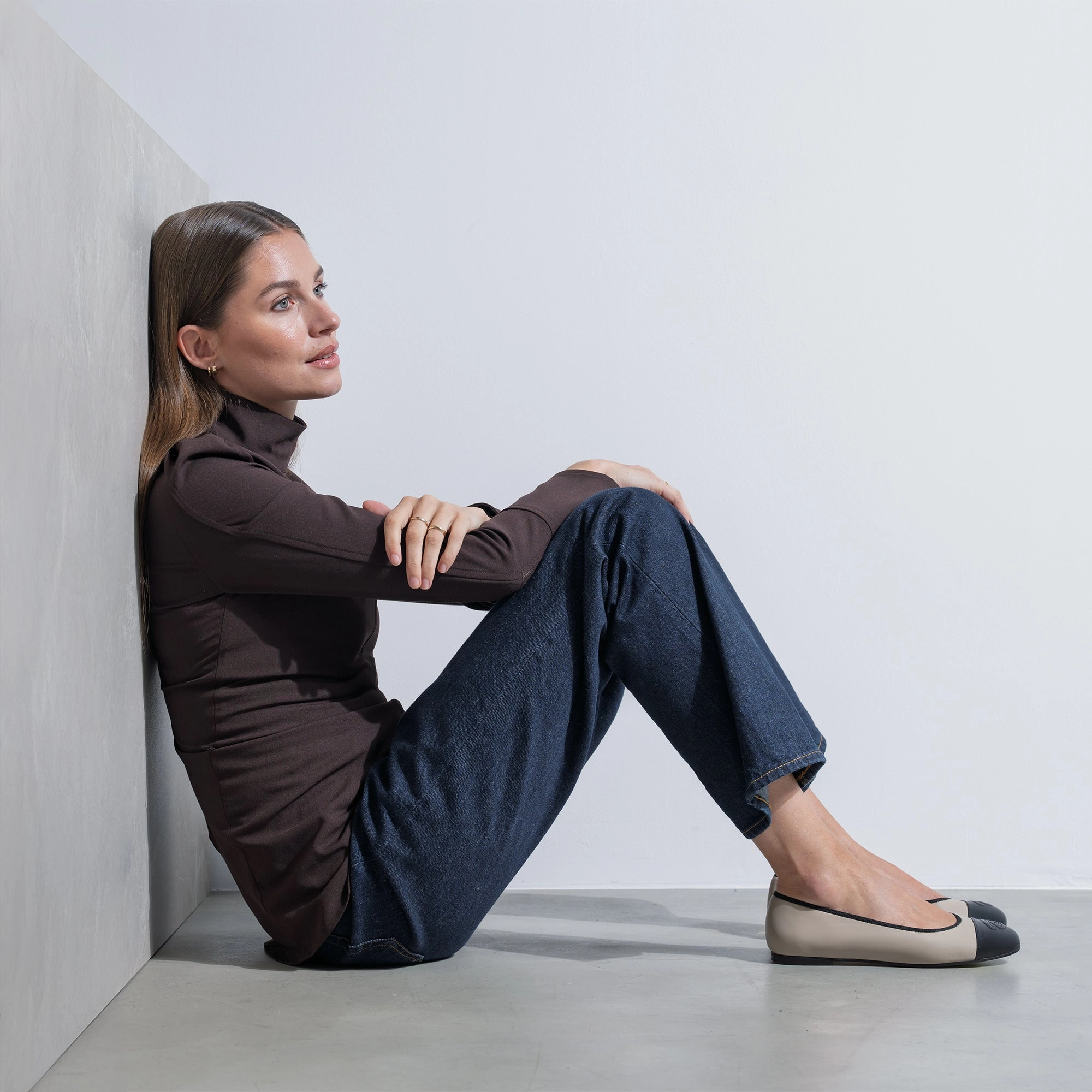 Cushioned look Distinctive Vendo?me Ynes taupe calfskin leather ballerinas