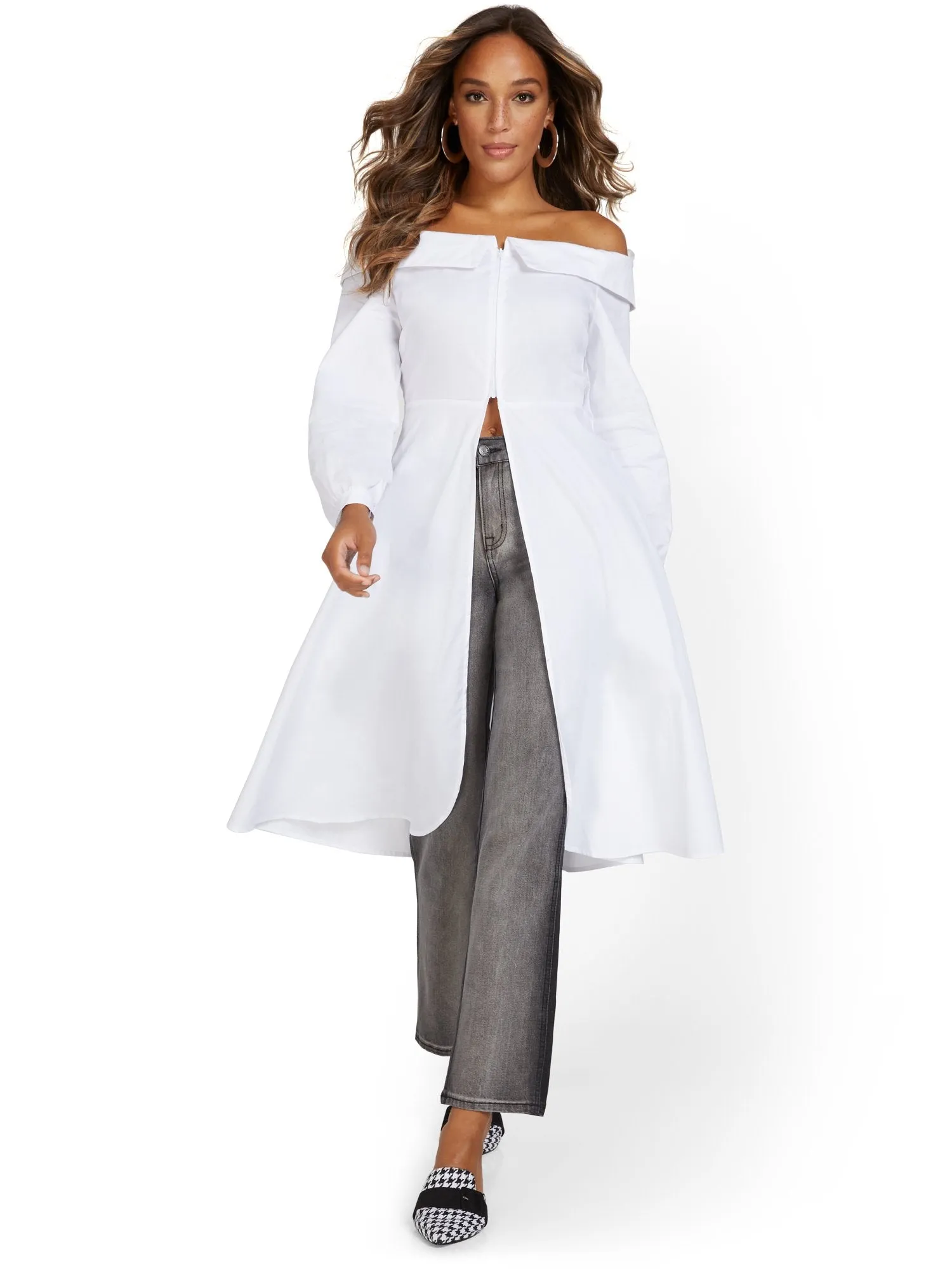 Off-The-Shoulder Poplin Drama Top