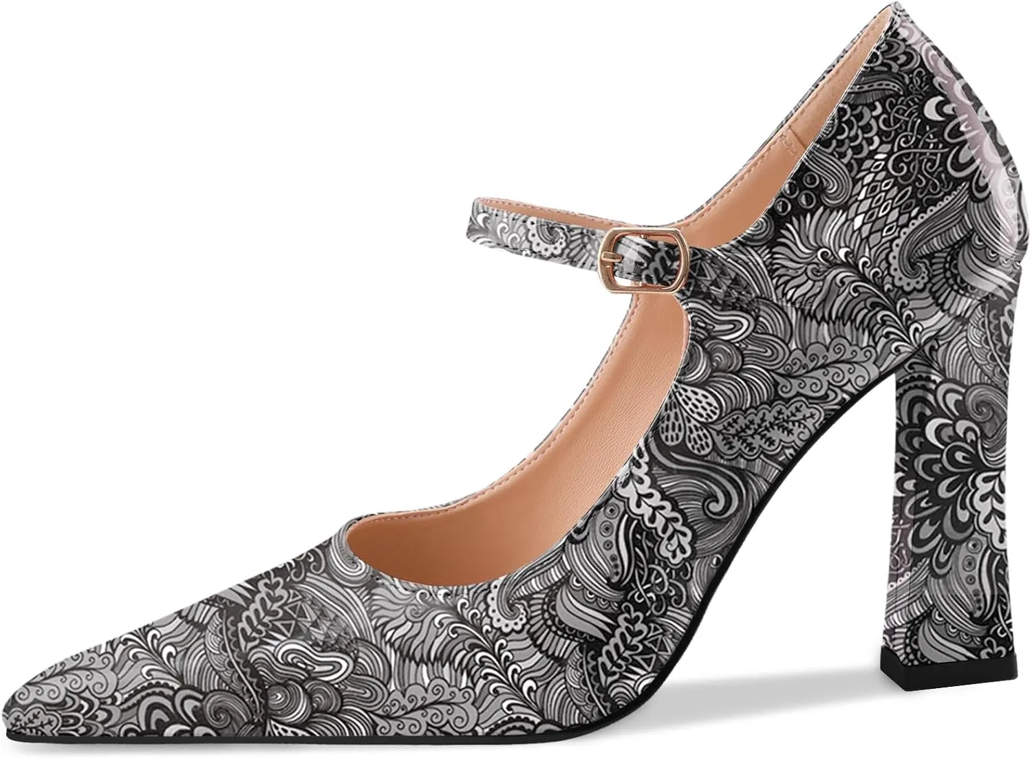 Oh Mispares Womens Pointed Toe Pumps Mary Jane Chunky Heel Closed Toe Heels Adjustable Strap Elegant Wedding Prom Office 4 Inch Dress Shoes