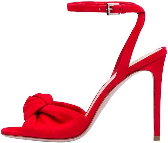 onlymaker Women's Peep Toe Open-back Ankle Sandals Cross Buckle Strap Cute Bowknot Stiletto High Heel Sandals