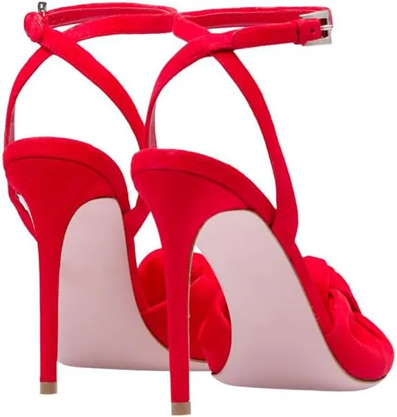 onlymaker Women's Peep Toe Open-back Ankle Sandals Cross Buckle Strap Cute Bowknot Stiletto High Heel Sandals