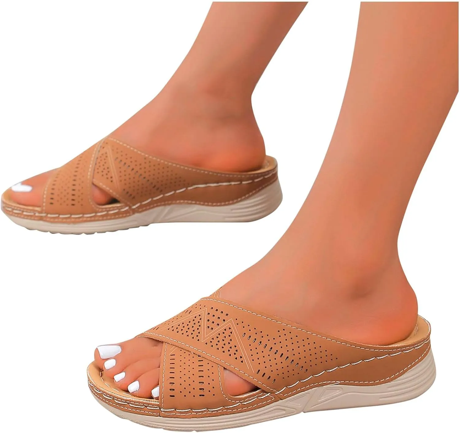 Orthopedic Sandals for Women Arch Support Non Slip Open Toe Leather Wedge Slides Sandals Wedge Platform Sandal