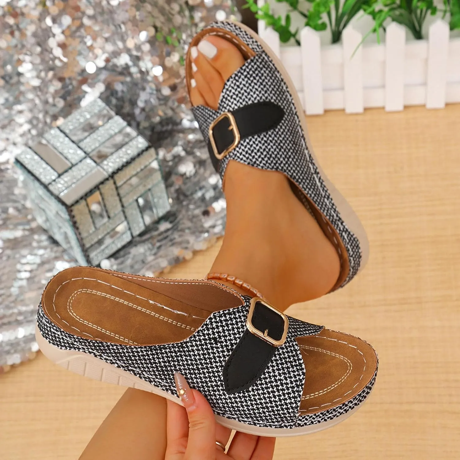Orthopedic Sandals for Women Comfortable Arch Support Wedge Sandals 2025 Summer Casual Open Toe Slip-On Outdoor Walking Shoes Slippers