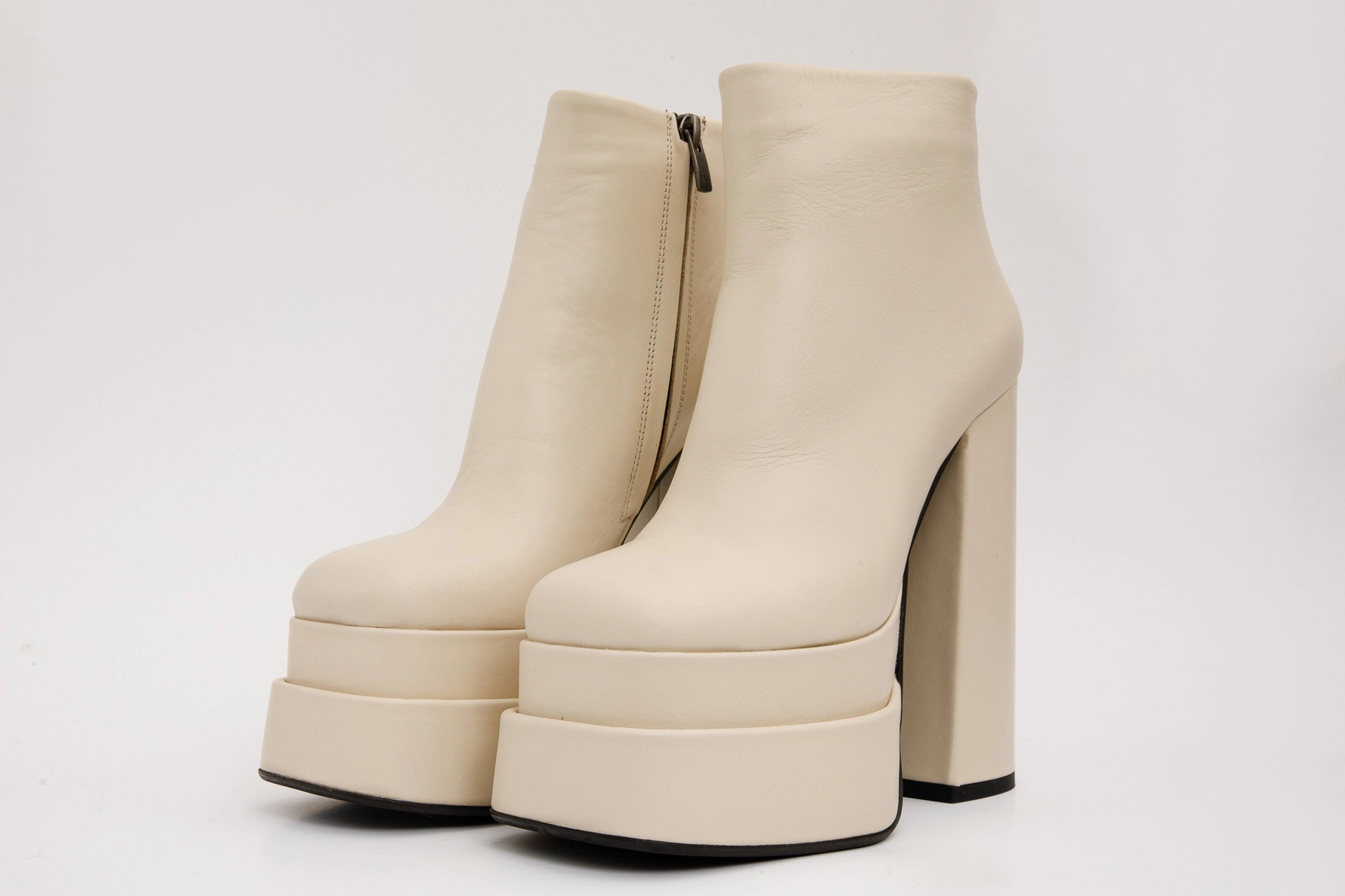 Flexible Grooves Neutral Stability Design The Latino Cream Leather High Heel Women Boot Final Sale!