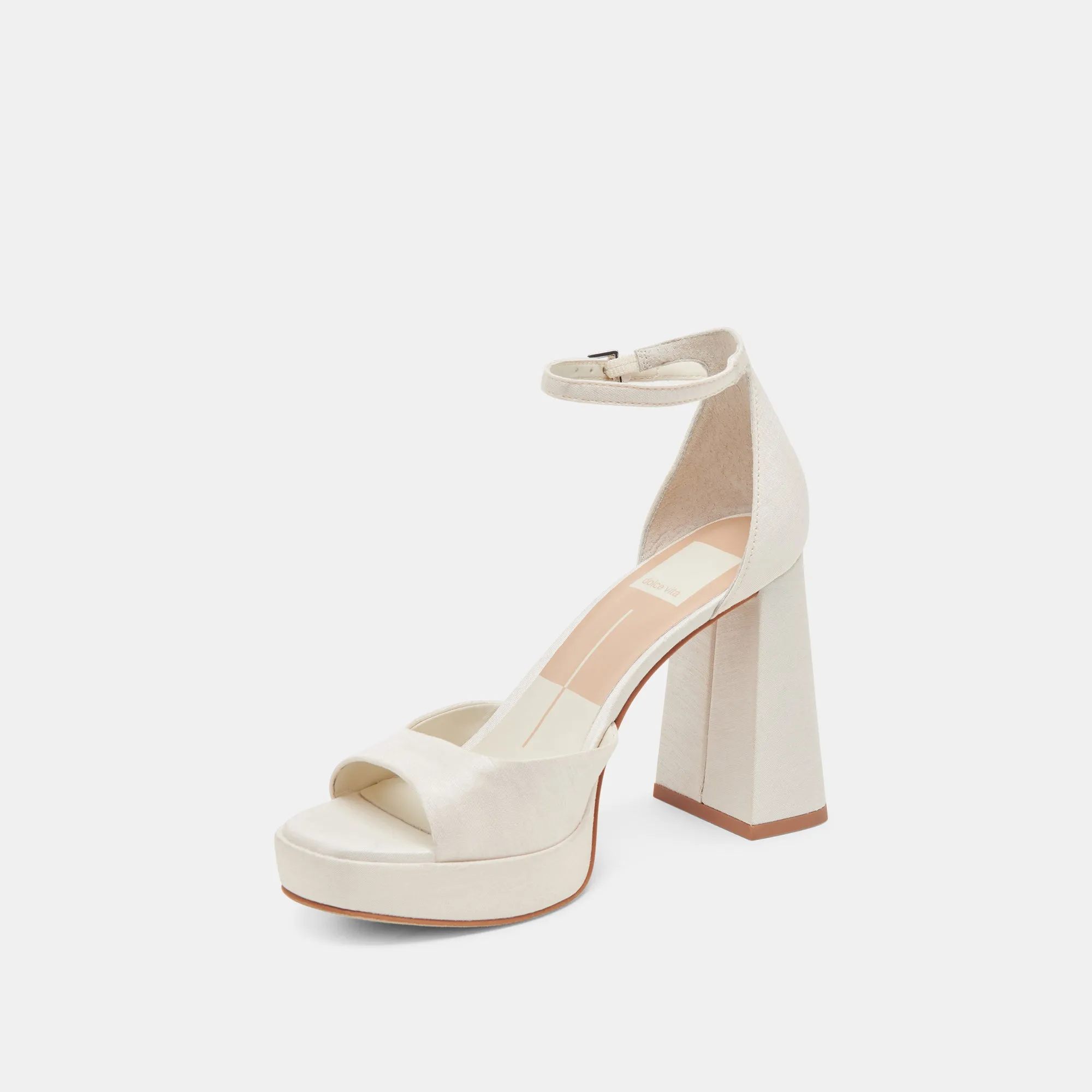 PANDRO WIDE HEELS WHITE SATIN Shape Spark