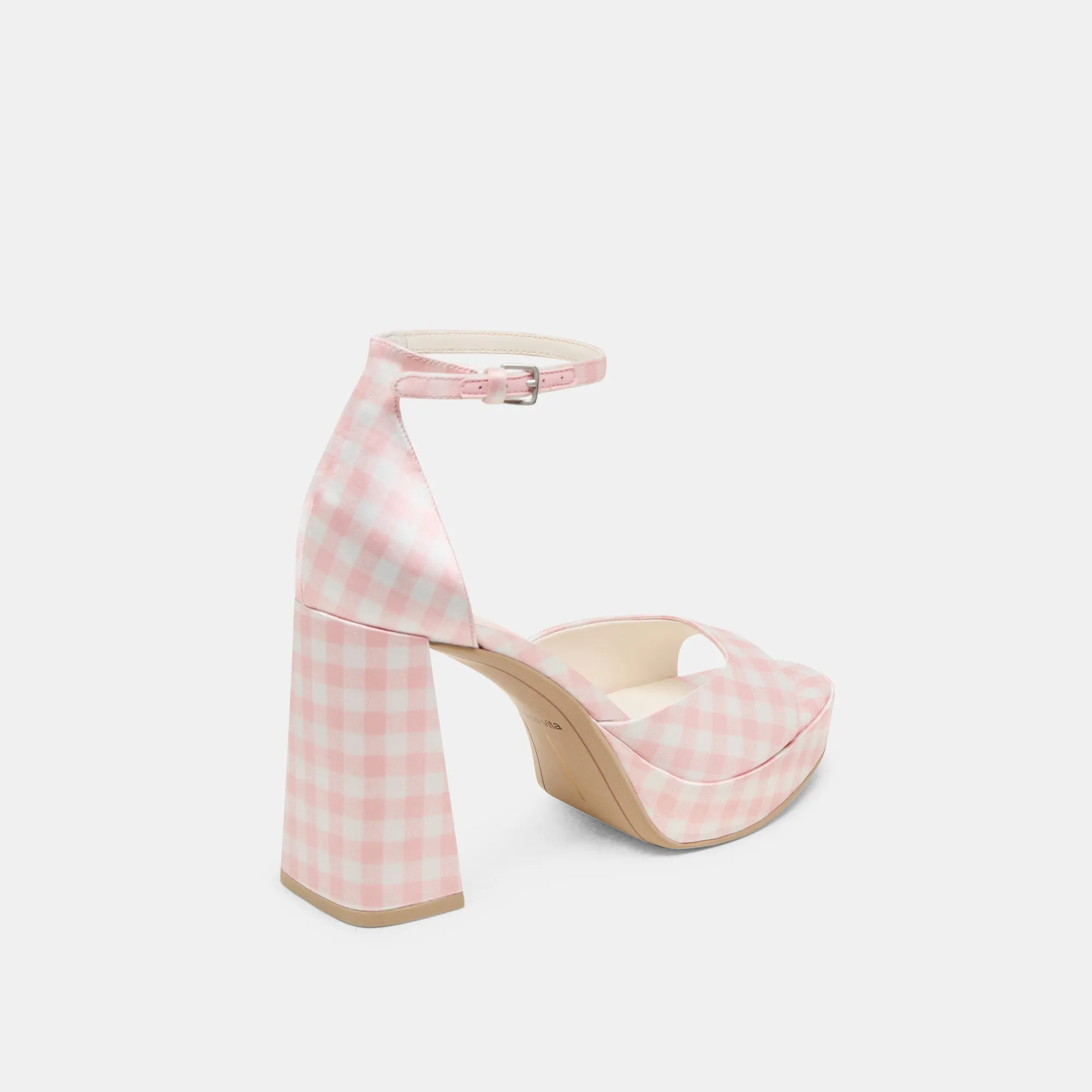 PANDRO X BYRDIE GOLF WIDE HEELS PINK PLAID GINGHAM Iconic Form Airport Look