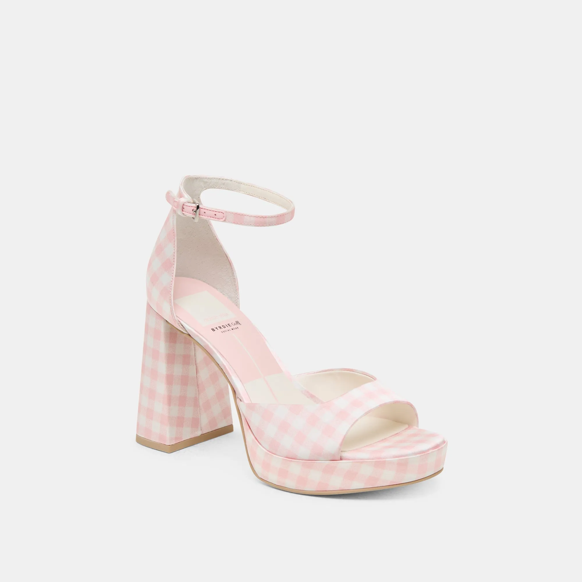 Beach Glam PANDRO X BYRDIE GOLF WIDE HEELS PINK PLAID GINGHAM