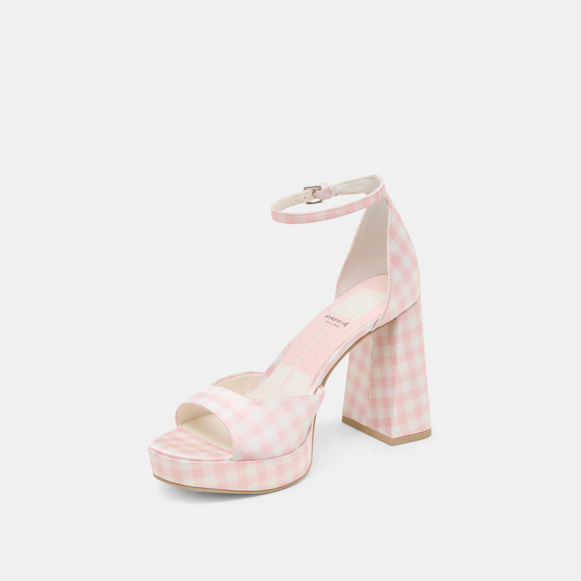 PANDRO X BYRDIE GOLF WIDE HEELS PINK PLAID GINGHAM Special Touch