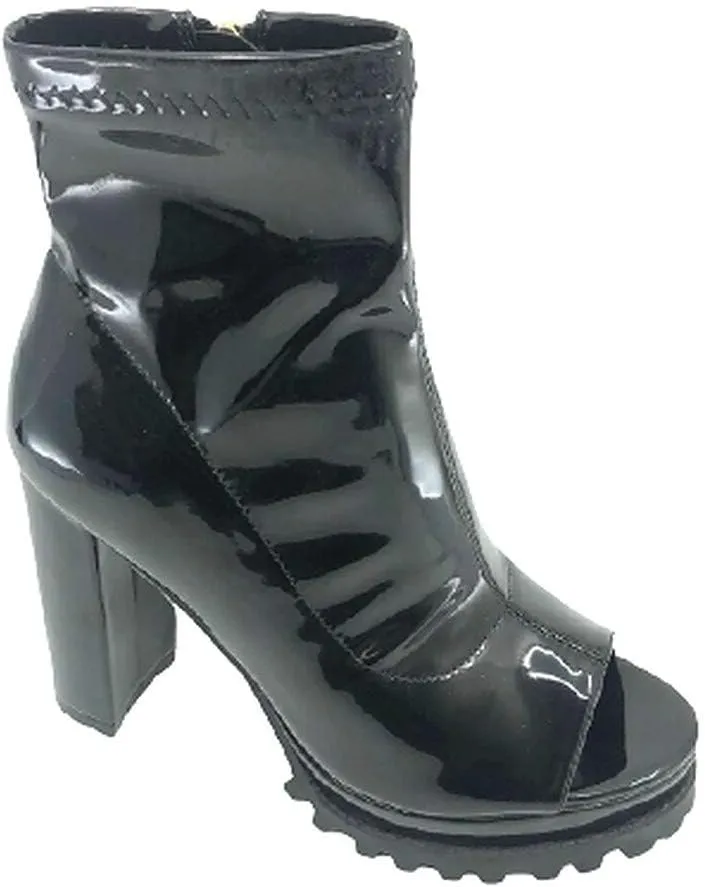 PAZZLE Women's Open Peep Toe Chunky Heel Booties