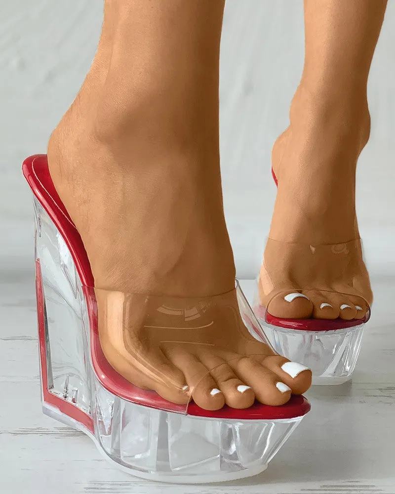 Peep Toe Platform Clear Wedge Heels